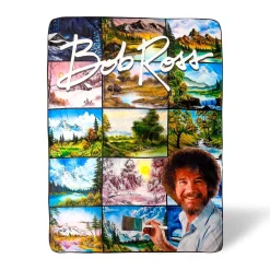 Bob Ross Oversized Fleece Sherpa Throw Blanket | 54 x 72 Inches