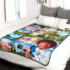Bob Ross Oversized Fleece Sherpa Throw Blanket | 54 x 72 Inches