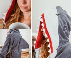 JAWS Great White Shark Unisex Hooded Fleece Robe for Adults | One Size Fits Most
