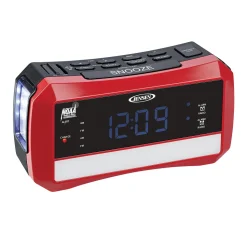 Jensen Digital AM/FM Weather Band Alarm Clock Radio with NOAA Weather Alert and Flashlight