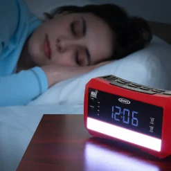 Jensen Digital AM/FM Weather Band Alarm Clock Radio with NOAA Weather Alert and Flashlight