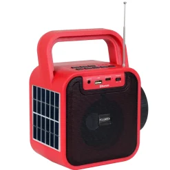 Jensen Portable Bluetooth Rechargeable Speaker with USB Charging, FM Radio, Flashlight, and Solar Charging Panel
