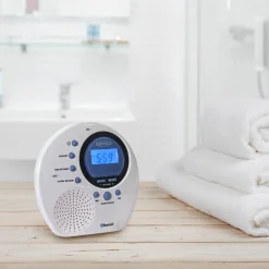 Jensen Water Resistant Digital AM/FM Bluetooth Shower Clock Radio with Digital Tuning