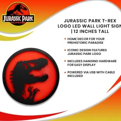Jurassic Park T-Rex Logo LED Wall Light Sign | 12 Inches Tall