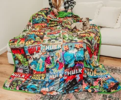 Marvel Incredible Hulk Comic Books Oversized Sherpa Throw Blanket | 8 Feet Long