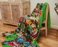 Marvel Incredible Hulk Comic Books Oversized Sherpa Throw Blanket | 8 Feet Long