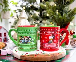 Peanuts Charlie Brown and Snoopy Christmas Sweaters Ceramic Mugs | Set of 2