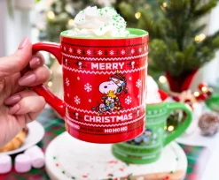 Peanuts Charlie Brown and Snoopy Christmas Sweaters Ceramic Mugs | Set of 2