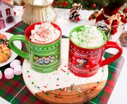 Peanuts Charlie Brown and Snoopy Christmas Sweaters Ceramic Mugs | Set of 2