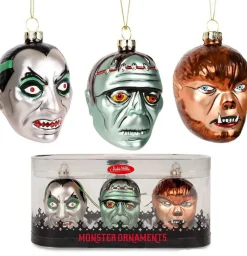 Set of 3 Monster Blown Glass Christmas Ornaments