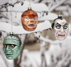 Set of 3 Monster Blown Glass Christmas Ornaments