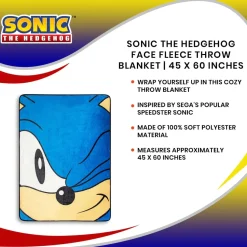 Sonic the Hedgehog Face Fleece Throw Blanket | 45 x 60 Inches