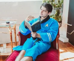 Star Trek: The Original Series Waffle-Weave Cotton Adult Bathrobe | Blue Medical