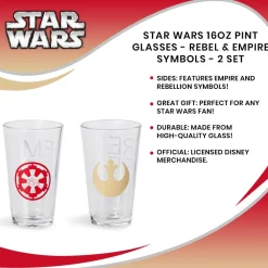 Star Wars 16oz Pint Glasses - Rebel & Empire Symbols - 2 Set