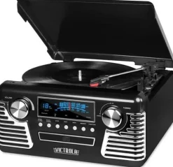 Victrola Retro Bluetooth 7 in 1 Music Center (33/45/78) CD/Cass (Black)